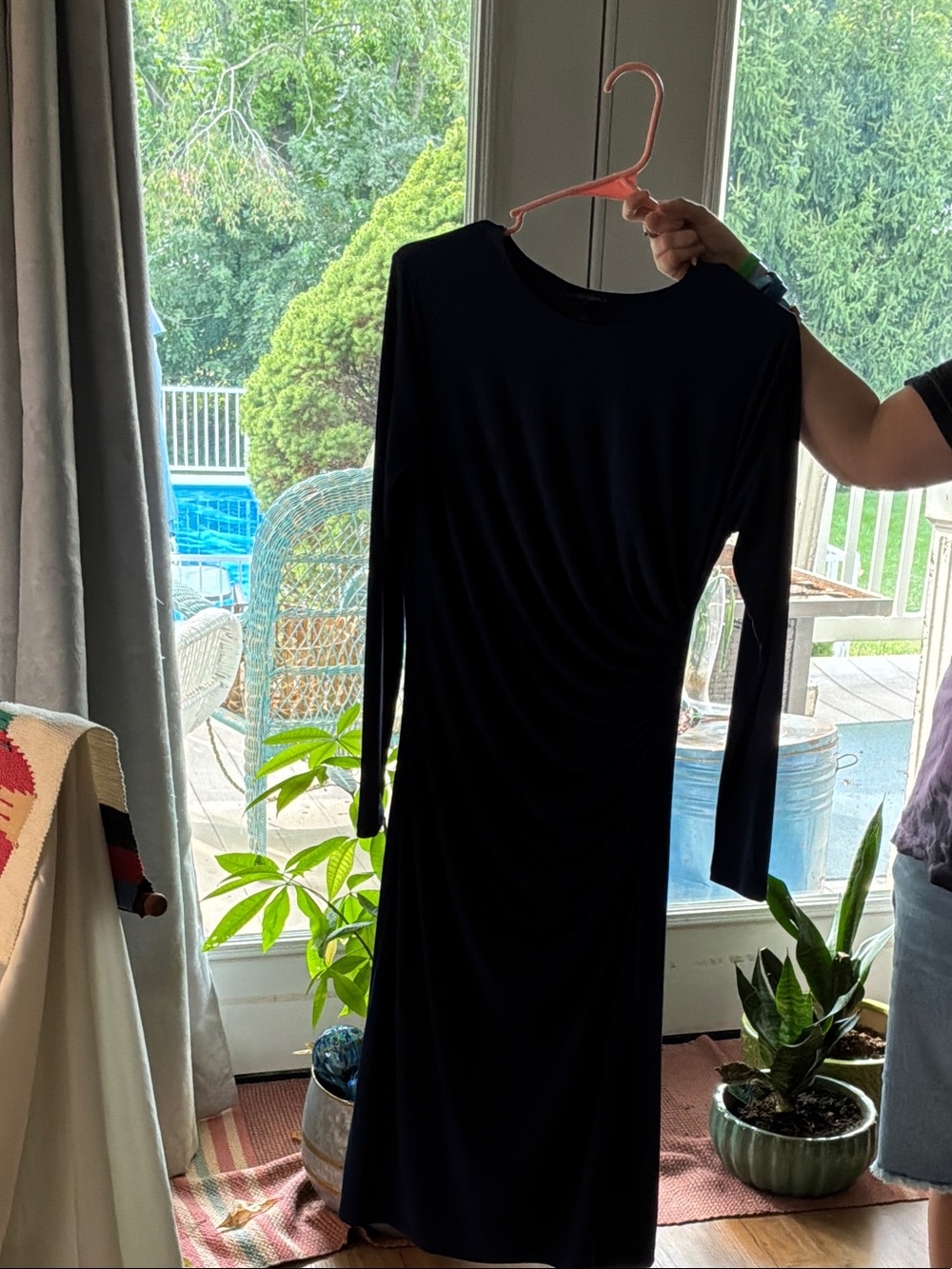 Banana Republic Black Long-Sleeve Ruched Midi Dress